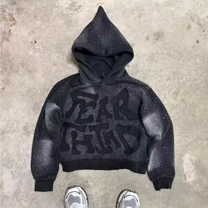 American Clothing New Harajuku Fashion Flash Diamond Oversized Letter Patch Hood